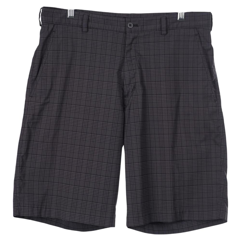 NIKE Dri-Fit Golf Shorts Men 34 Gray Plaid Pockets Flat Front 10.5" Inseam